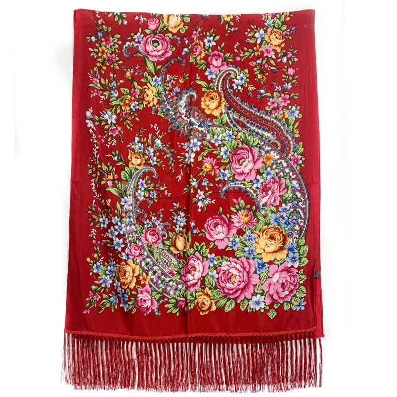 Russian national scarf womens floral print Bandana shawl ethnic edge handmade headscarf Babushka headscarf bag Pashmina W240810