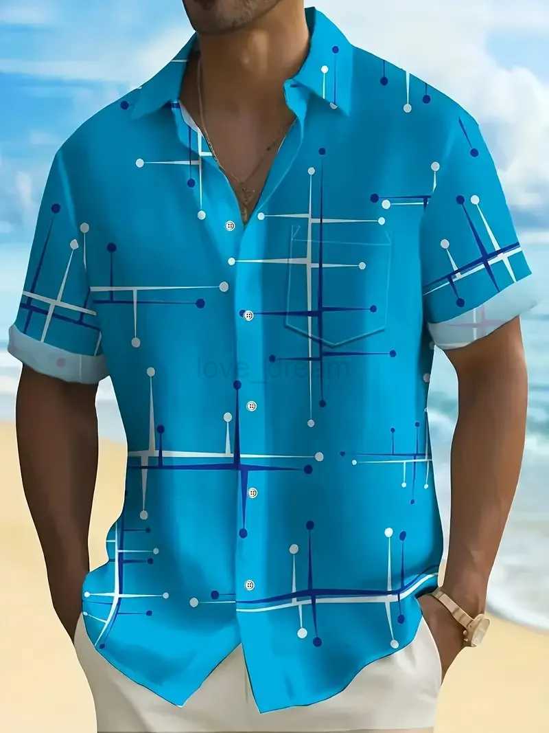 2024 New Mens Vintage Fashion Casual Sleeve Button White Dot Print Pattern Shirt Suitable for Summer Vacation Street WearXJ240812