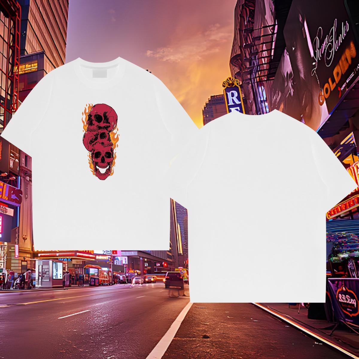 Customized T-Shirts for Men skull Tee Shirt 100% Cotton 230g Sports Casual Wholesale Black White Breathable Short Sleeve Couples T Shirts