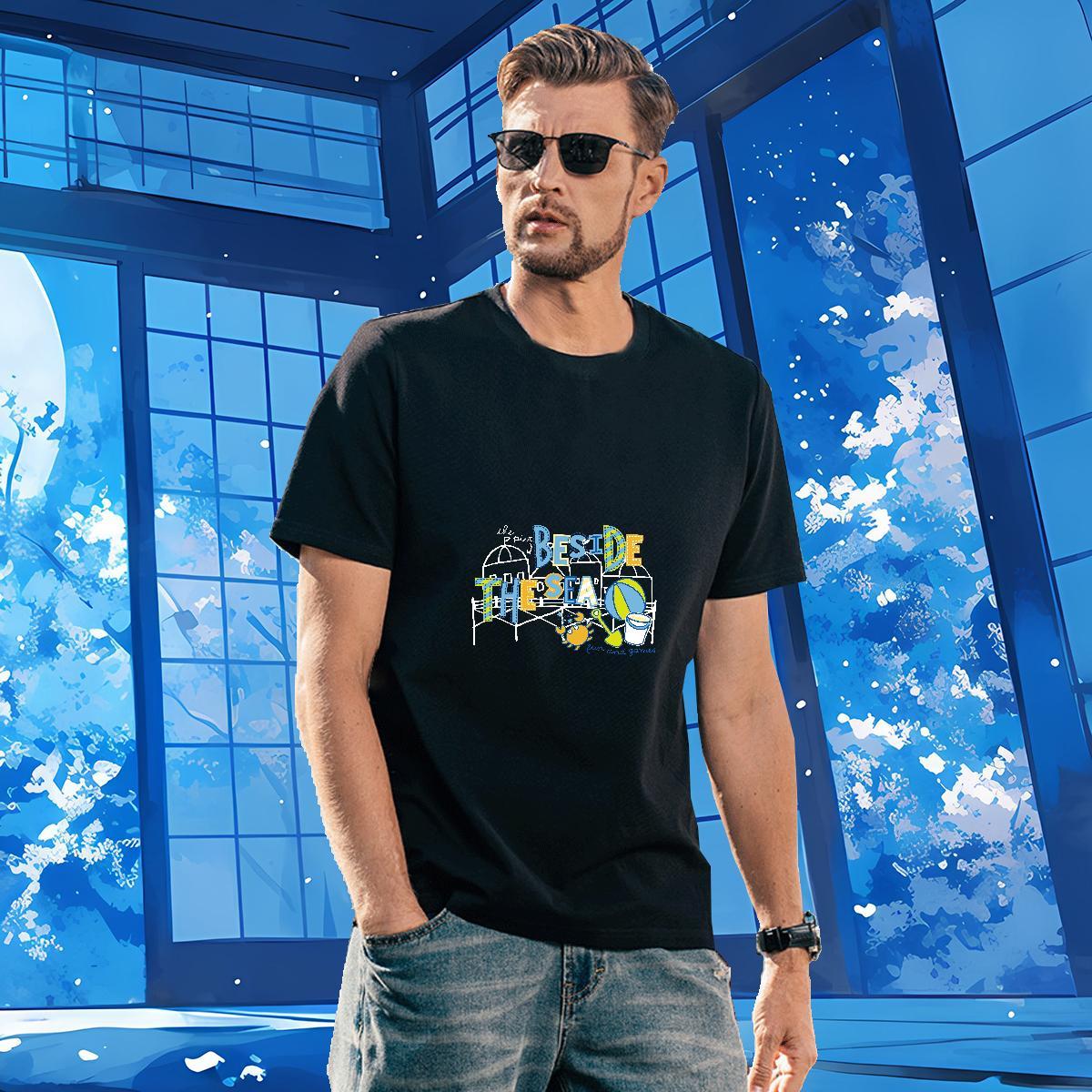 Fashion New 100% Cotton 230g T-Shirts for Men letter Summer Casual Men Tops Tees Tops Shirt O Neck Short Sleeves Unisex DIY Anime