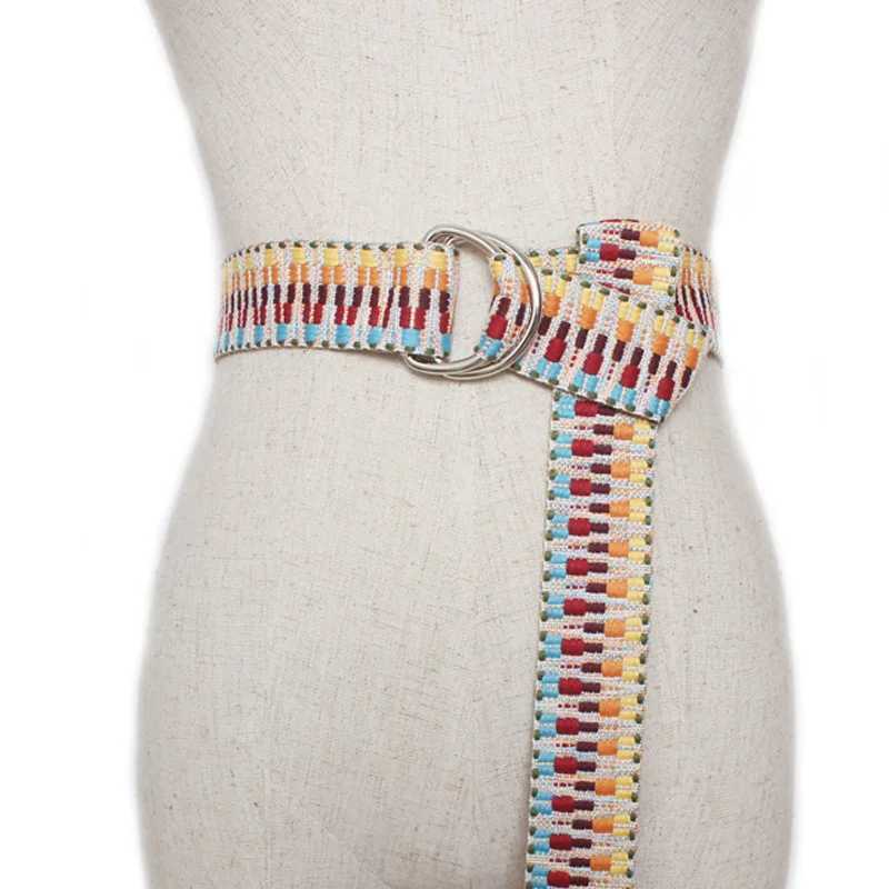 Belts Newly printed womens canvas belt with D-ring buckle womens long multi-color woven waistband jeans Trouser womens waistband waistband Y240810OYRA
