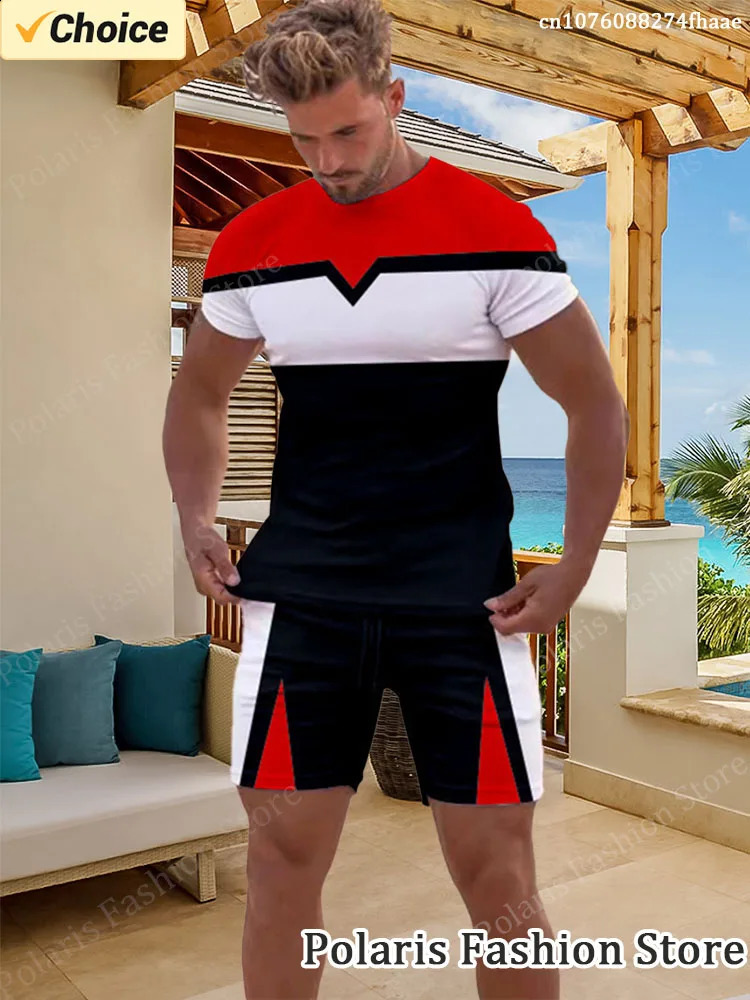 Summer Tracksuit Men Short Sleeve T Shirt Set Retro 2 Piece Outfits Sportwear Overszied Fitness Clothes Training Uniform 240812