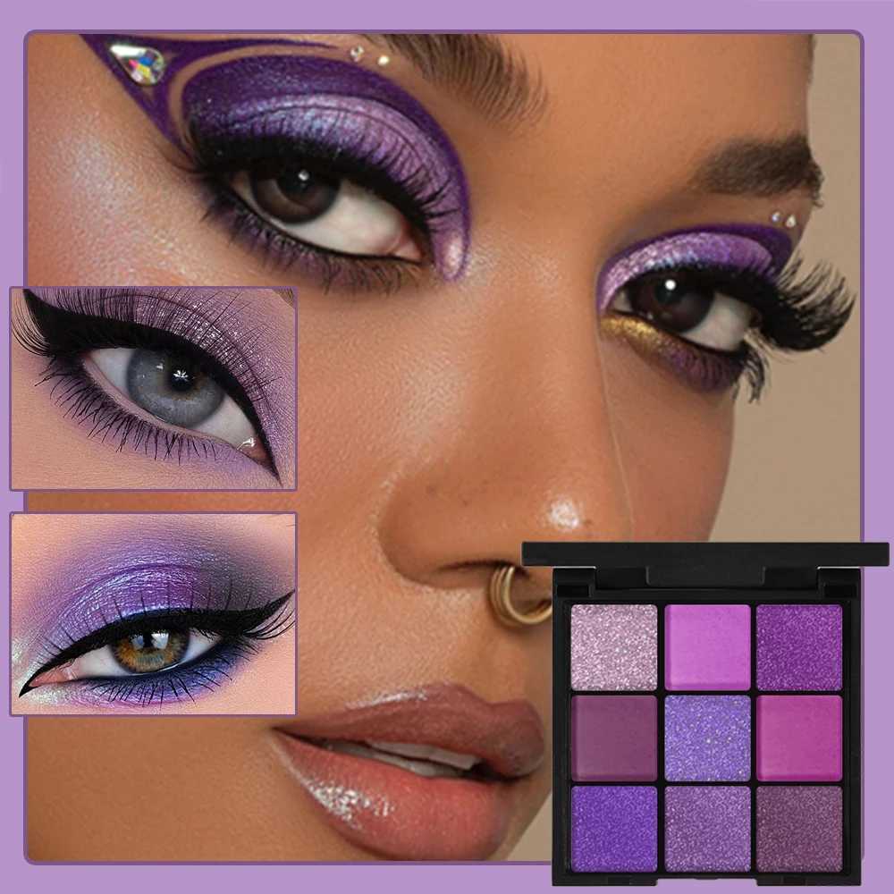 9-Grid Red Eyeshadow Palette Purple Glitter lescent Matte Eye Shadow Shimmer Makeup Long Lasting Women Beauty Eye CosmeticsW241212