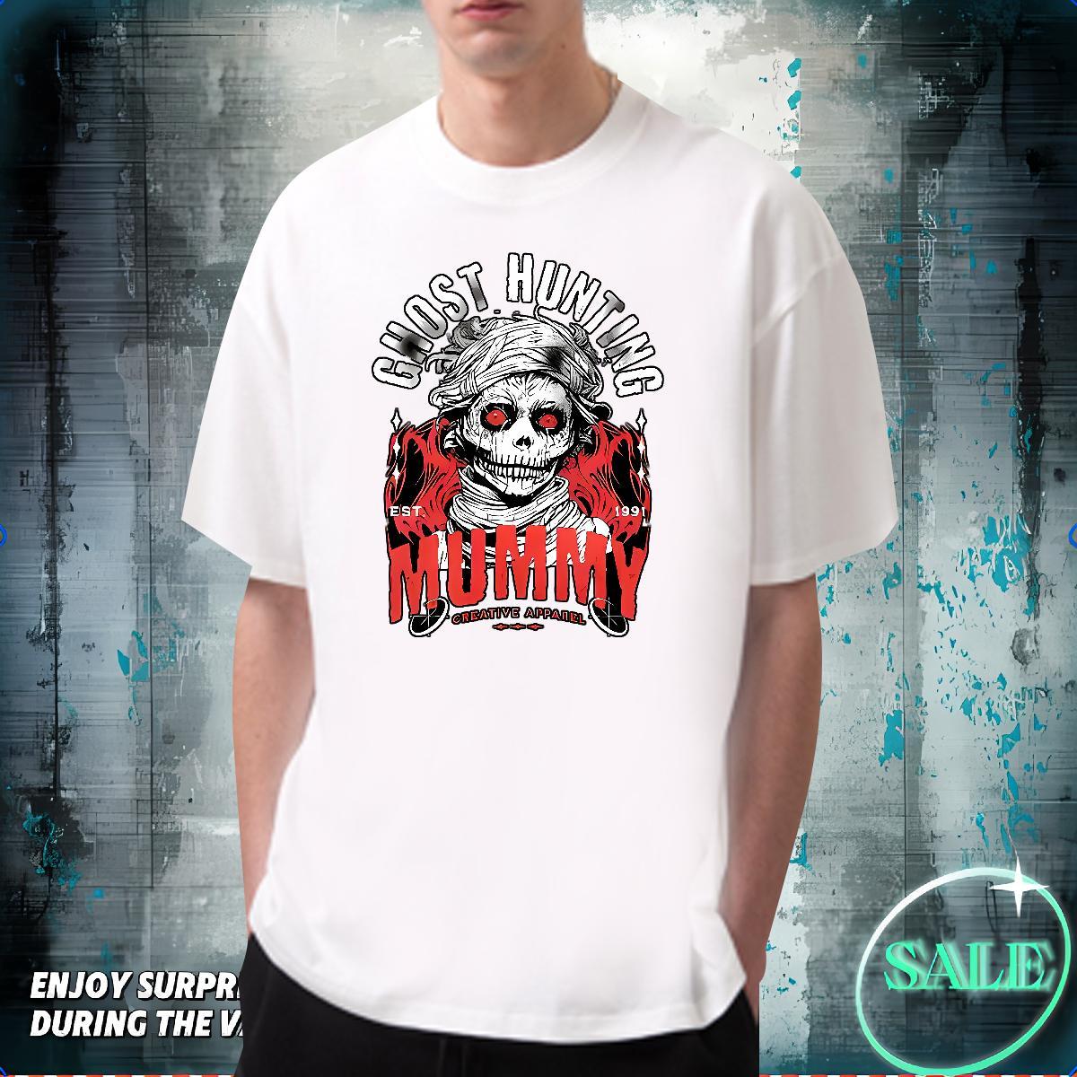 2024 T-Shirts for Men skull Clothings 100% Cotton 230g Daily Outfit Free Shipping Oversized Crew Neck Breathable Tshirts