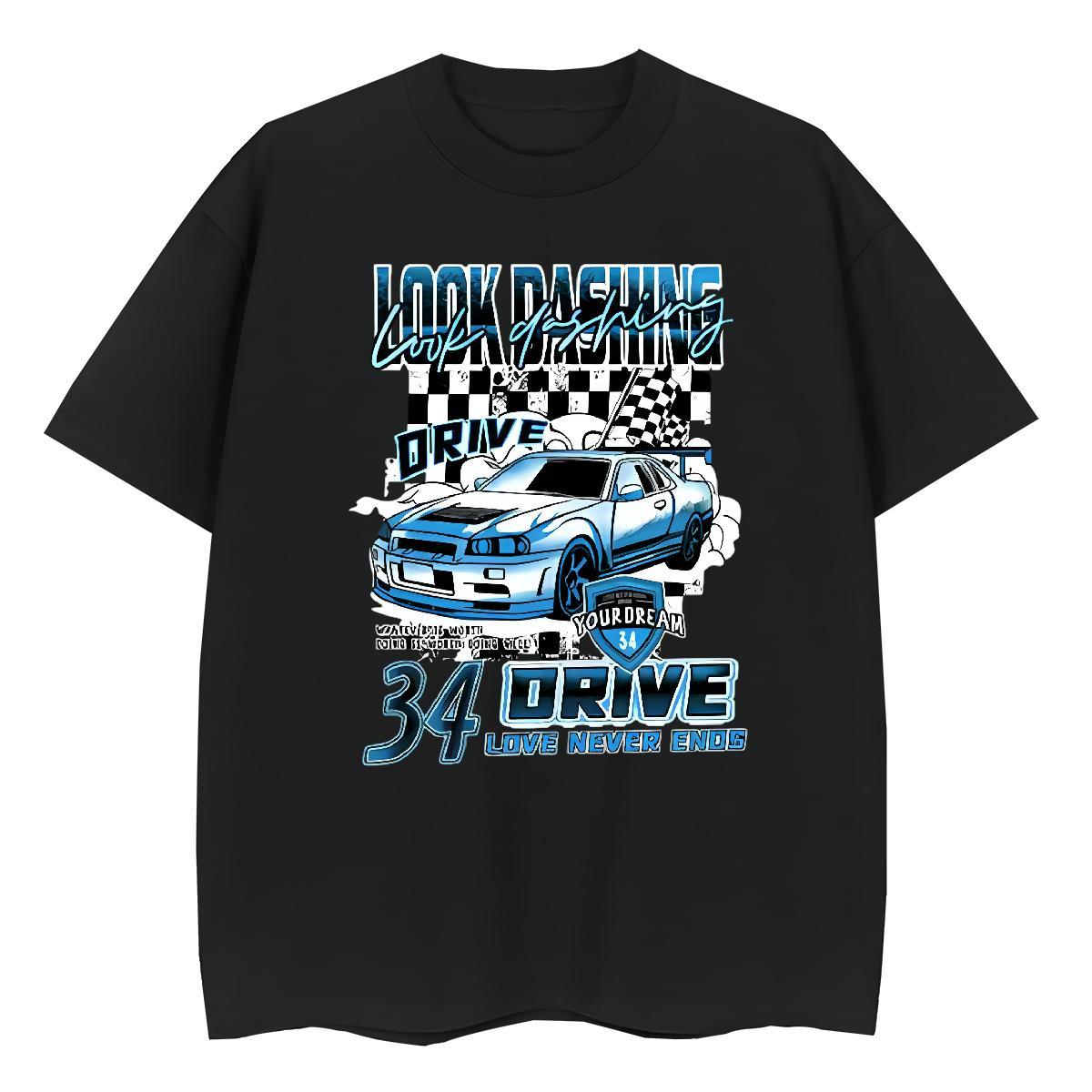 Free Shipping Men Tees Street 100% Cotton 230g Oversized Breathable Short Sleeve car T shirt DIY Tee Shirt