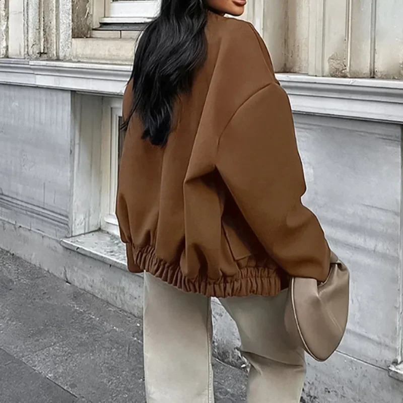 Womens Fashion Long Sleeve Brown Tweed Thick Coat Temperament Commuting Female Clothes Winter Women Elegant Loose Jacket 240812