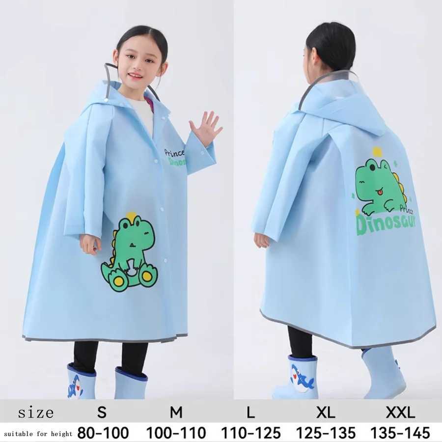 1 cartoon dinosaur raincoat for boys and girls EVA buckle full length outdoor rain jacket with hat Y240810