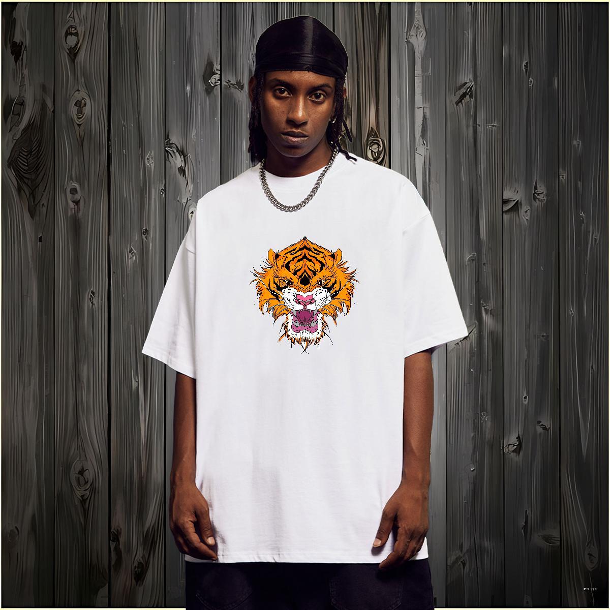 Free Shipping Men T Shirts tiger O-Neck Short Sleeve Street Custom Anime 230g 100% Cotton Tshirts DIY Top Tees