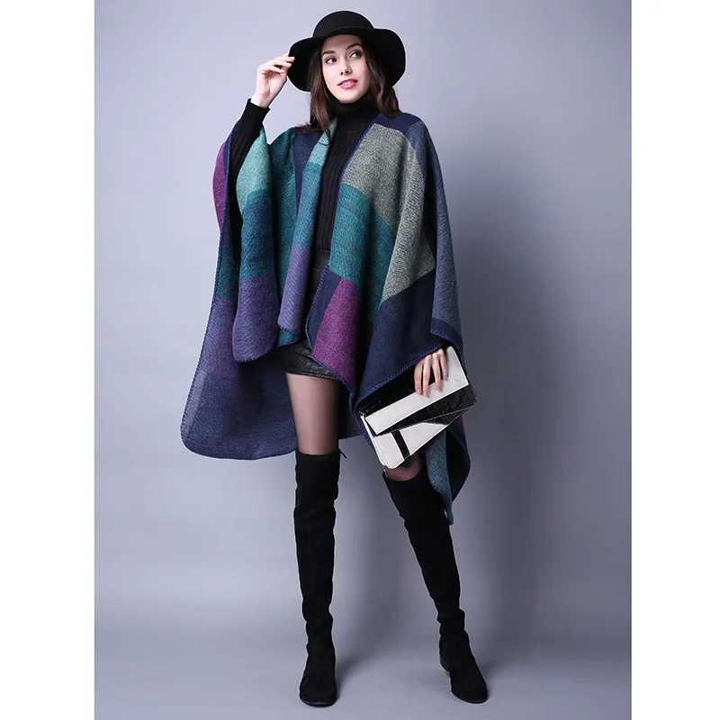 Vintage colored block shawl imitates cashmere warm bag Bohemian large blanket scarf raincoat shawl thick coat outdoor W240810