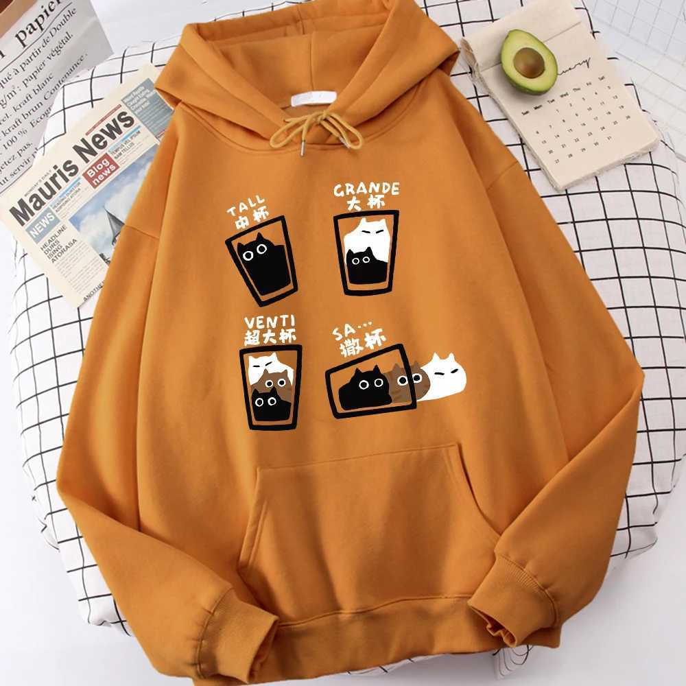 Cartoon Cat Coffee Medium Cup Large Cup Mens Hoodie Casual Premium Sportswear Casual Personalized Hoodie Jacket Daily ClothingW240724