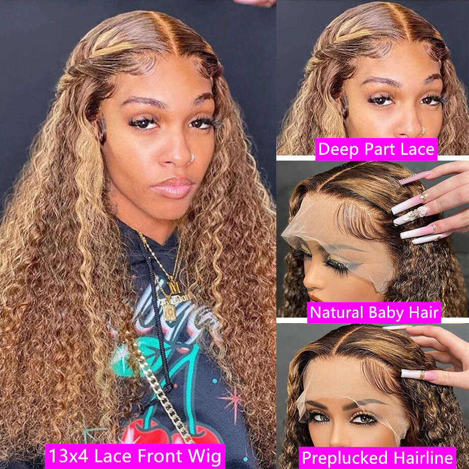 Highlight Human Hair Deep Frontal Wig 13X6 Hd Lace Front Remy Brazilian On Sale 13X4 Water Wave Curly Wigs