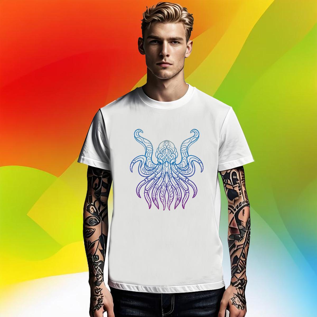 Loose Fit Tshirts Spring Summer 230g Cotton Black White Breathable octopus Men T Shirts Fashion Designer Tee Shirt