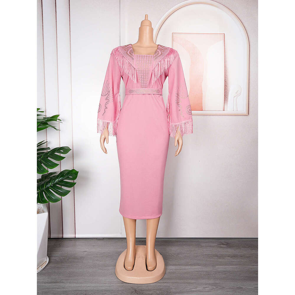 Temperament Popular Large Womens New Tiktokol Commuter Tassel Dress Fishtail Dress Floral Dress Loose Short Waist Self-cultivation Novelty SKINNY DRES