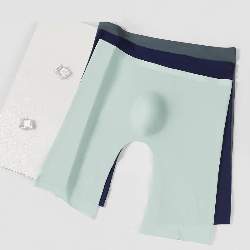 Mens Underwear Boxers Shorts Homme Seamless Panties Man Solid Slim Ice Silk Pouch Long Leg Underpants Cueca Calzoncillo L-6XL 240812
