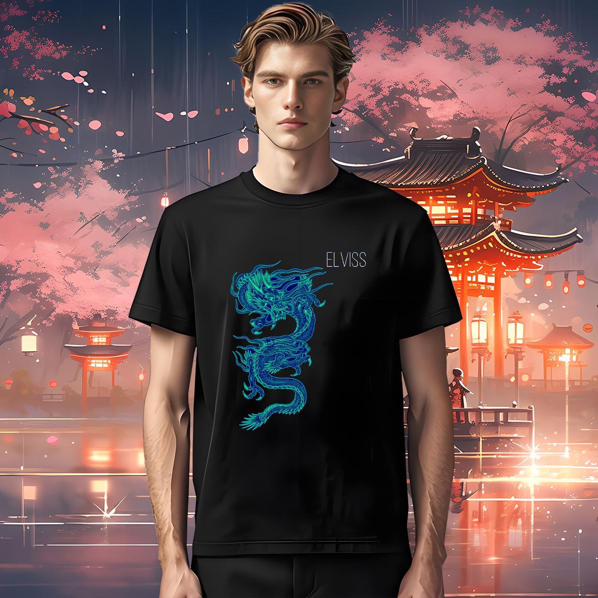 DIY Customized 230g Pure Cotton T-Shirts for Men dragon Beach Mens Tshirts Wear Crew Neck Brand Oversized 3XL 4XL