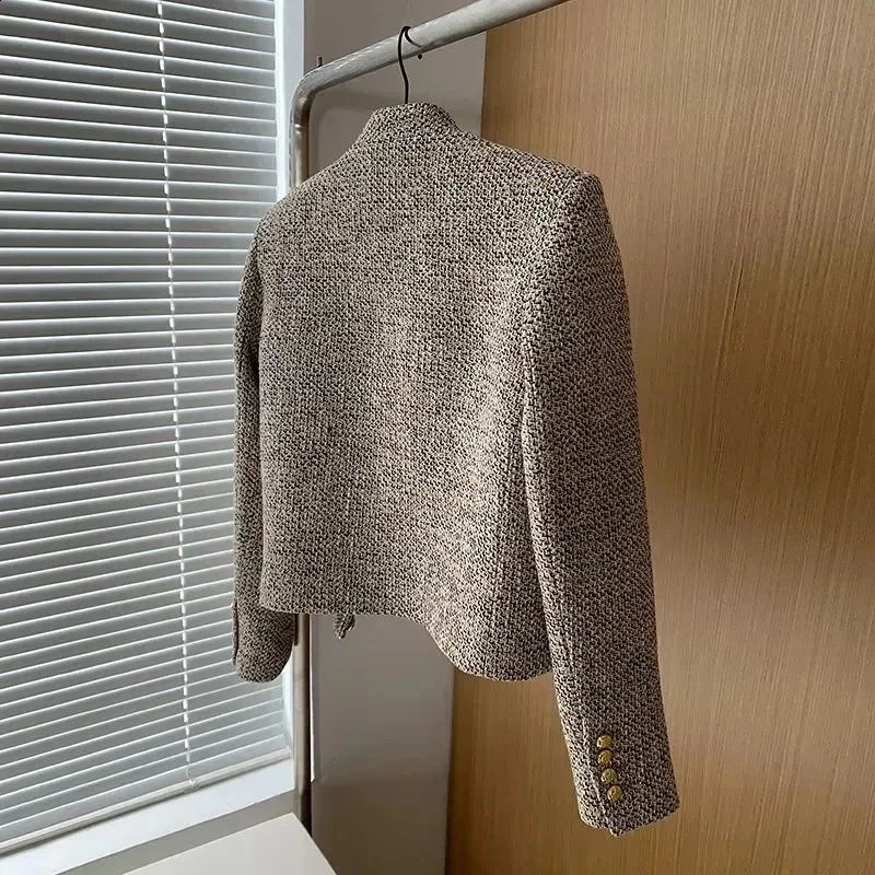 Tweed Korea High Quality Short Tweed Jacket Woman Korean Clothes Single-breasted Lady Blazer All-match Casual Coat Tops 240812