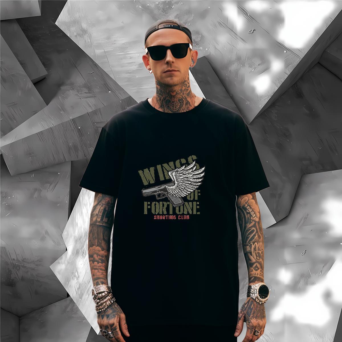 Classic Men T Shirts gun Breathable Short Sleeve Home Outdoor Custom Printed 230g Pure Cotton Men Tshirts Fashion Casual Tee Shirt