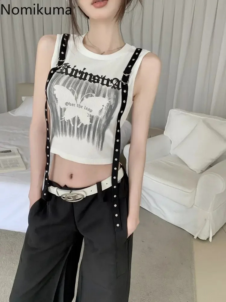 Women Clothing Harajuku Tshirts Sleeveless Tunic Black Tees Ropa Mujer O-neck Casual Y2k Tops Letter Summer Crop T Shirt 240812