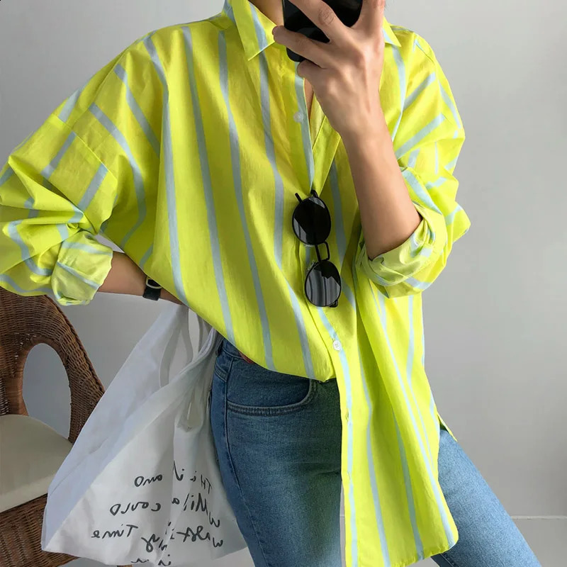 SuperAen Spring Autumn Striped Long-Sleeve Shirt Female Korean Style Cotton Women Blouses and Tops Fashion 240812
