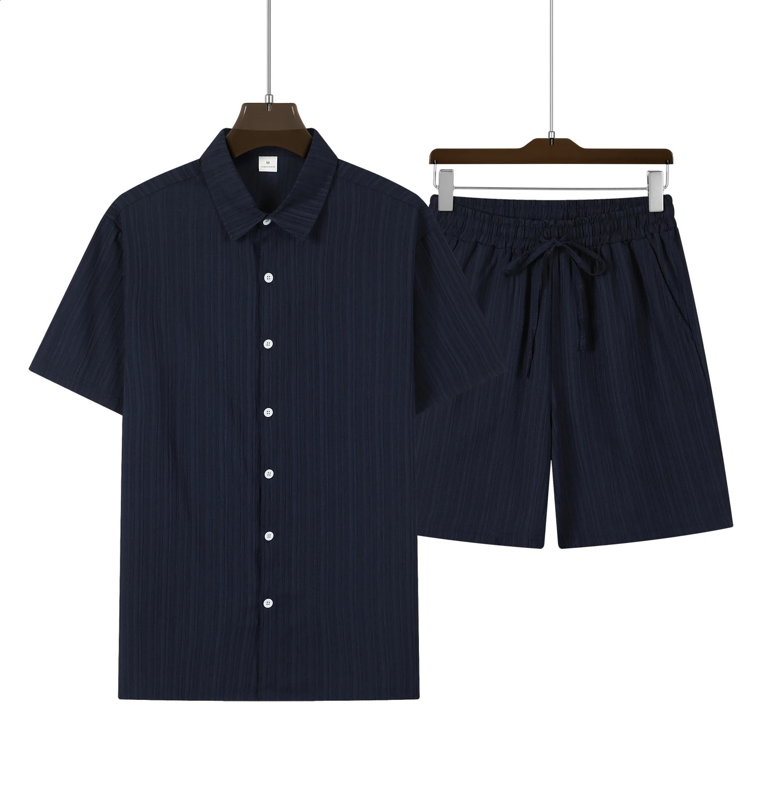 Mens Short-Sleeved Shirt and Shorts Set Seaside Casual Short-Sleeved Shirt Summer Outdoor Street Shorts Mens Set 240812