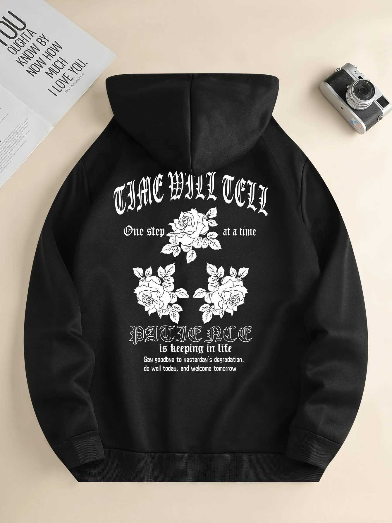 Mens new fashion hoodie casual everyday drawstring hooded sweatshirt flower print front kangaroo pocket mens jacketXJ240812