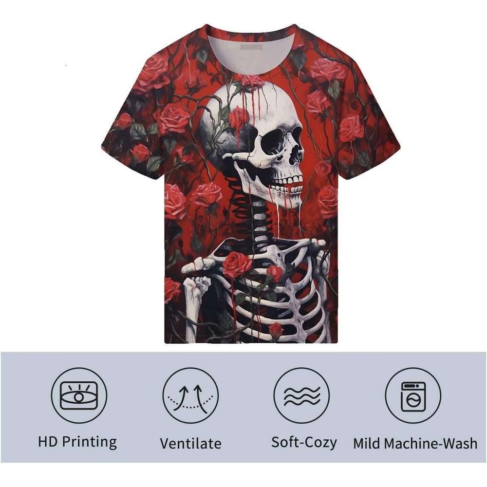 Halloween Mens T shirt Skull Graphic T-Shirts Novelty 3D Flower Printed Shirts Summer Fashion Top shirts tshirt graphic tee Casual tops summer clothes