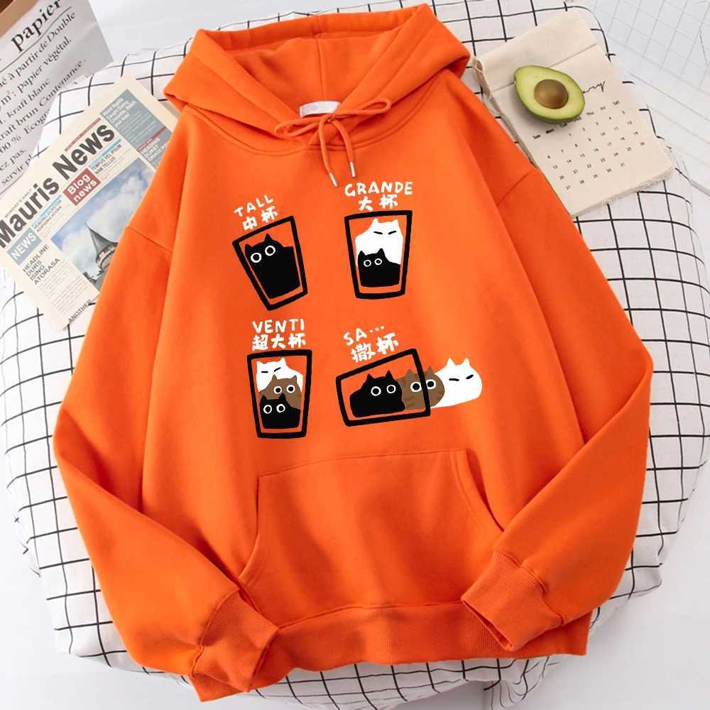 Cartoon Cat Coffee Medium Cup Large Cup Mens Hoodie Casual Premium Sportswear Casual Personalized Hoodie Jacket Daily ClothingW240724