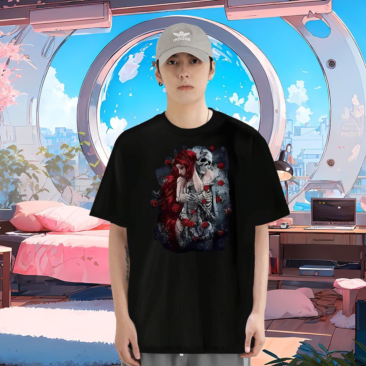 DIY Man T Shirts skull Polos 230g 100% Cotton High Street Hip Hop Cool White Plus Size Breathable Soft Men Tops Tees