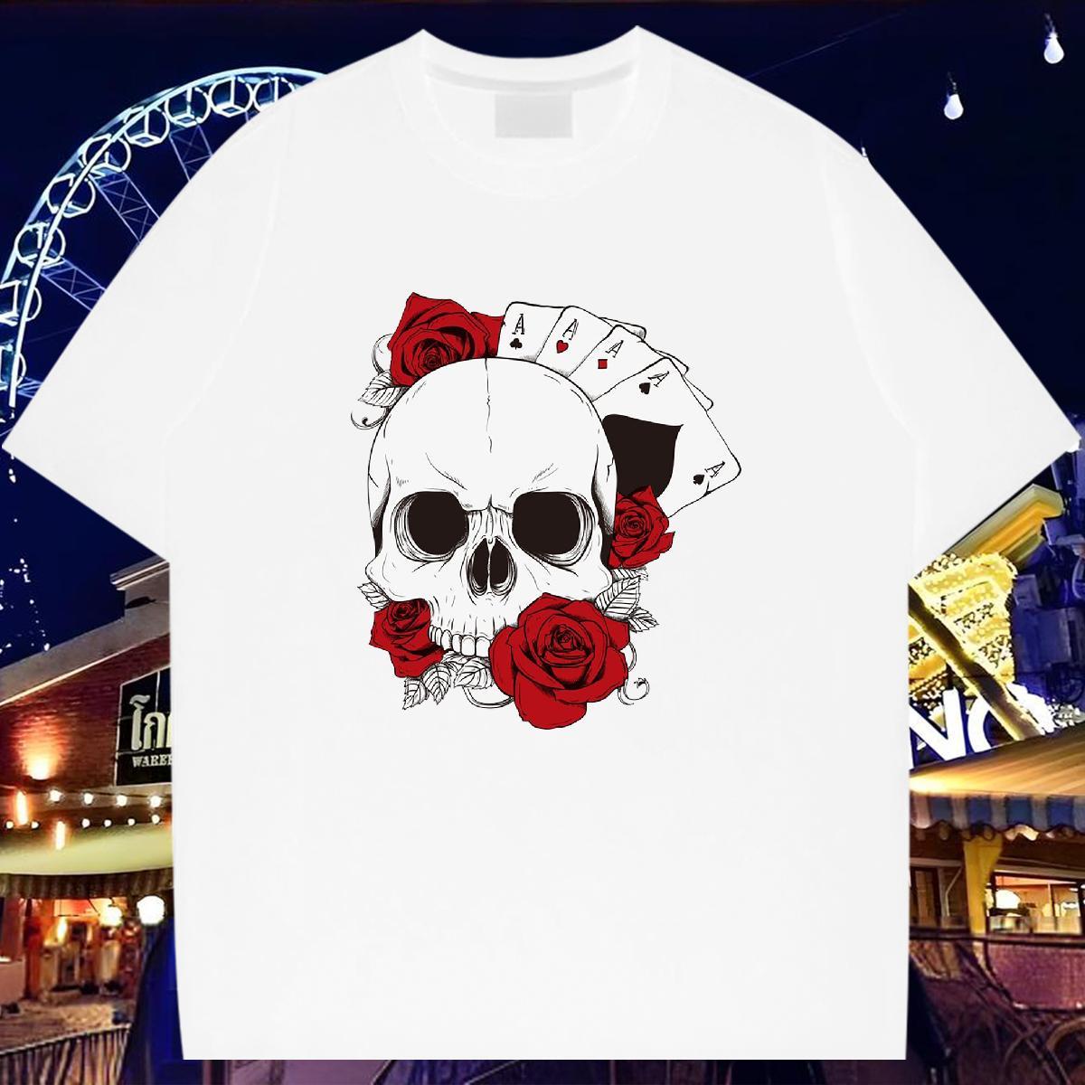 Fashion Design T shirt skull Top Tees 230g 100% Cotton Casual Free Shipping DIY Printed Pure Cotton Men Clothes T-Shirt