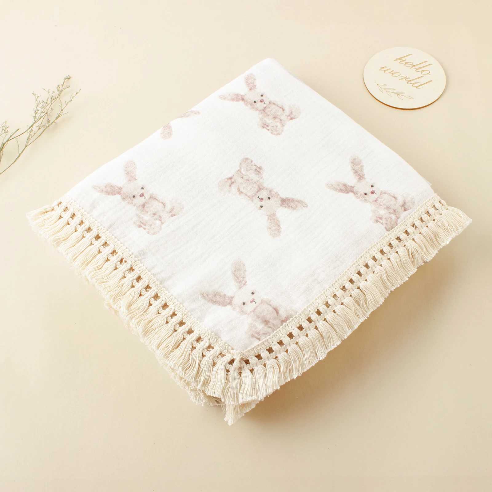 New cute printed baby packaging blanket organic cotton tassel blanket travel childrens soft bath towel childrens sleep cover blanketW240810