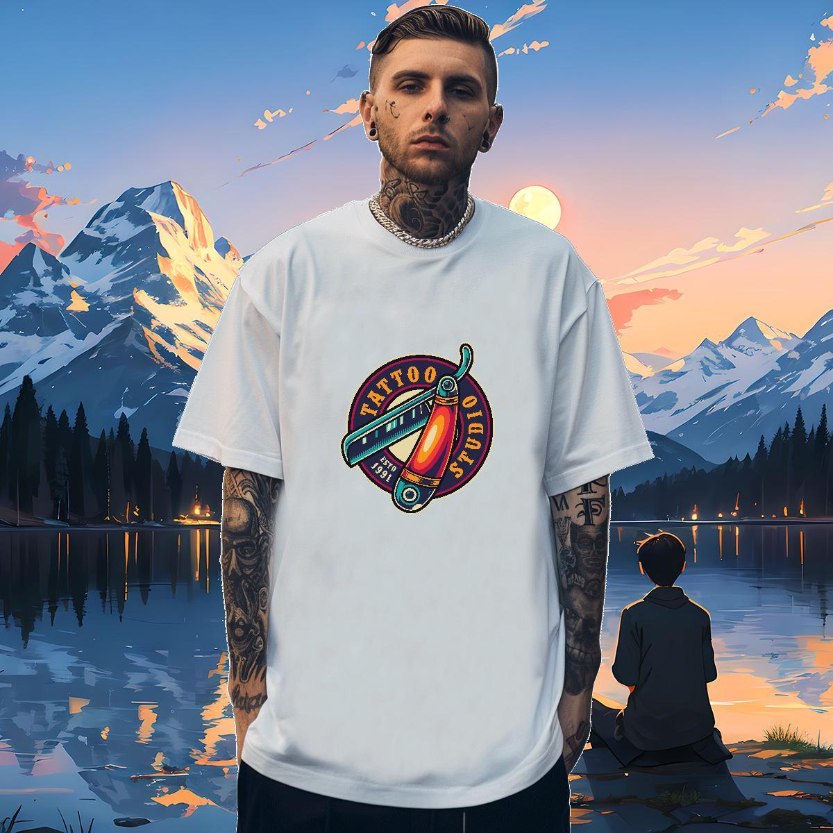 Soft Men Tees tool 230g Cotton Hip Hop Street Crew Neck Man T Shirts Cartoon Print 2024 New Clothes