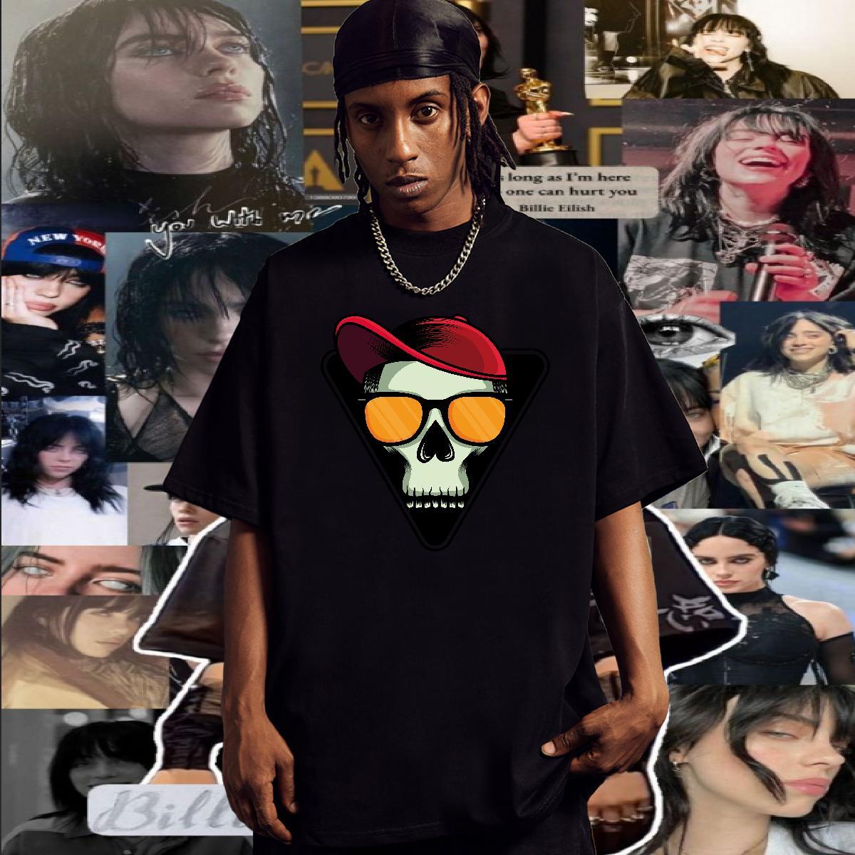 Brand Men T Shirts skull Wear 230g Cotton Anime Printing Street Cool DIY Logo Oversized Breathable Tshirts
