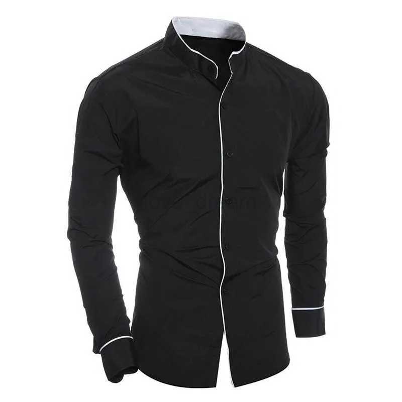 Mens Spring New Solid Color Simple Casual Korean Version Slim Fit Long Sleeve ShirtXJ240812