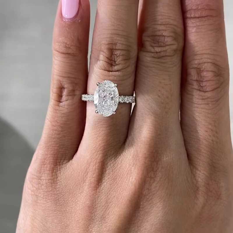 Custom Hidden Halo 14K Solid Gold Jewelry 3Ct Oval Moissanite Ring Wedding Moissanite Engagement Women Rings