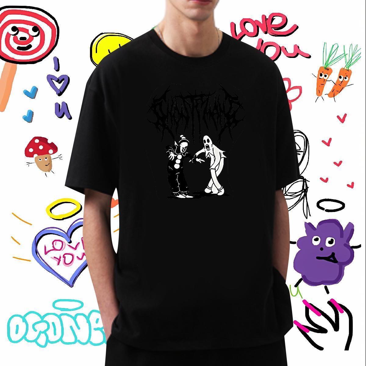 Stylist T Shirt For Man skull Tees 230g 100% Cotton Hip Hop Street Popular Anime Print Breathable Crew Neck Men Tees