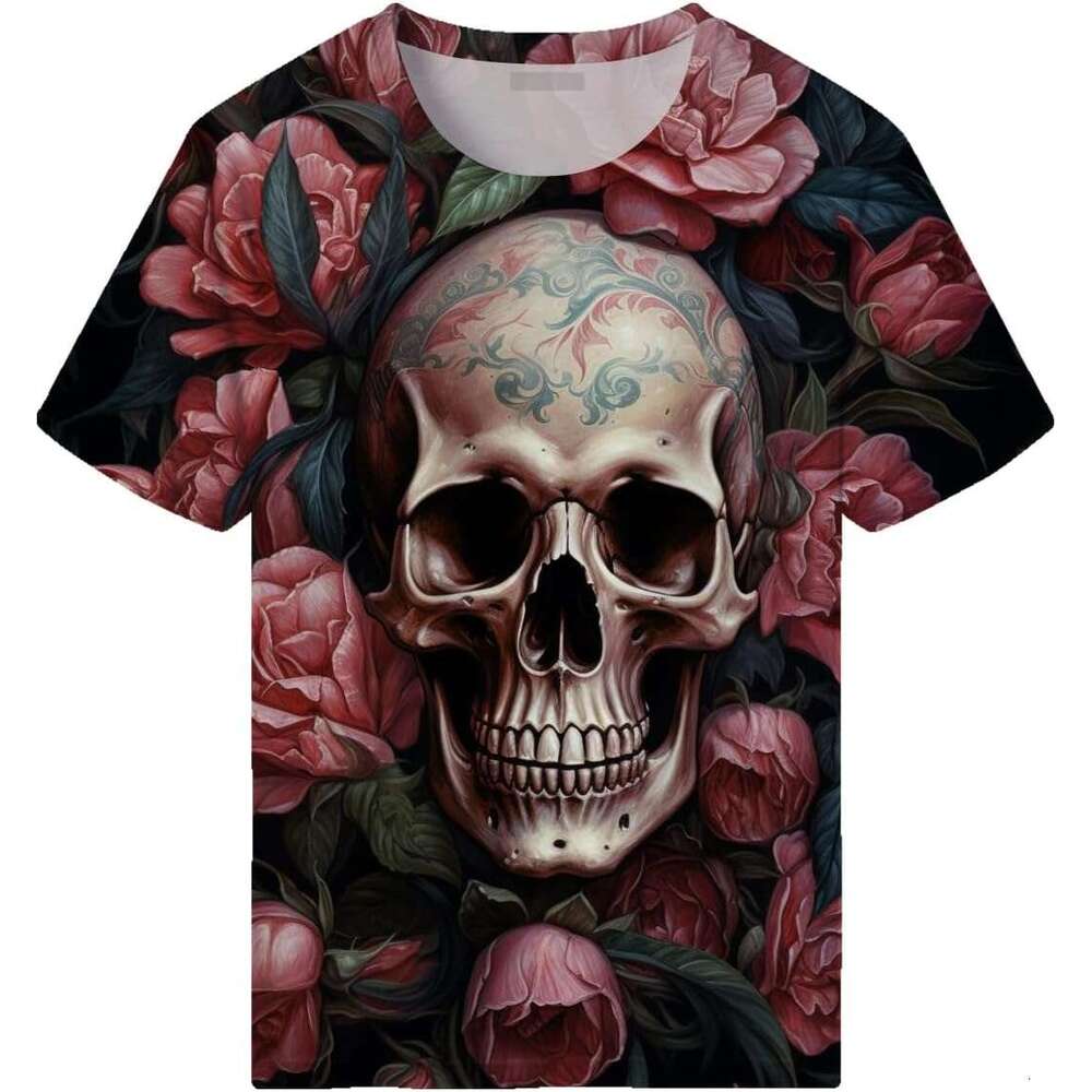 Halloween Mens T shirt Skull Graphic T-Shirts Novelty Rose Printed Summer Shirt shirts tshirt graphic tee Casual tops summer clothes Short sleeve 2025