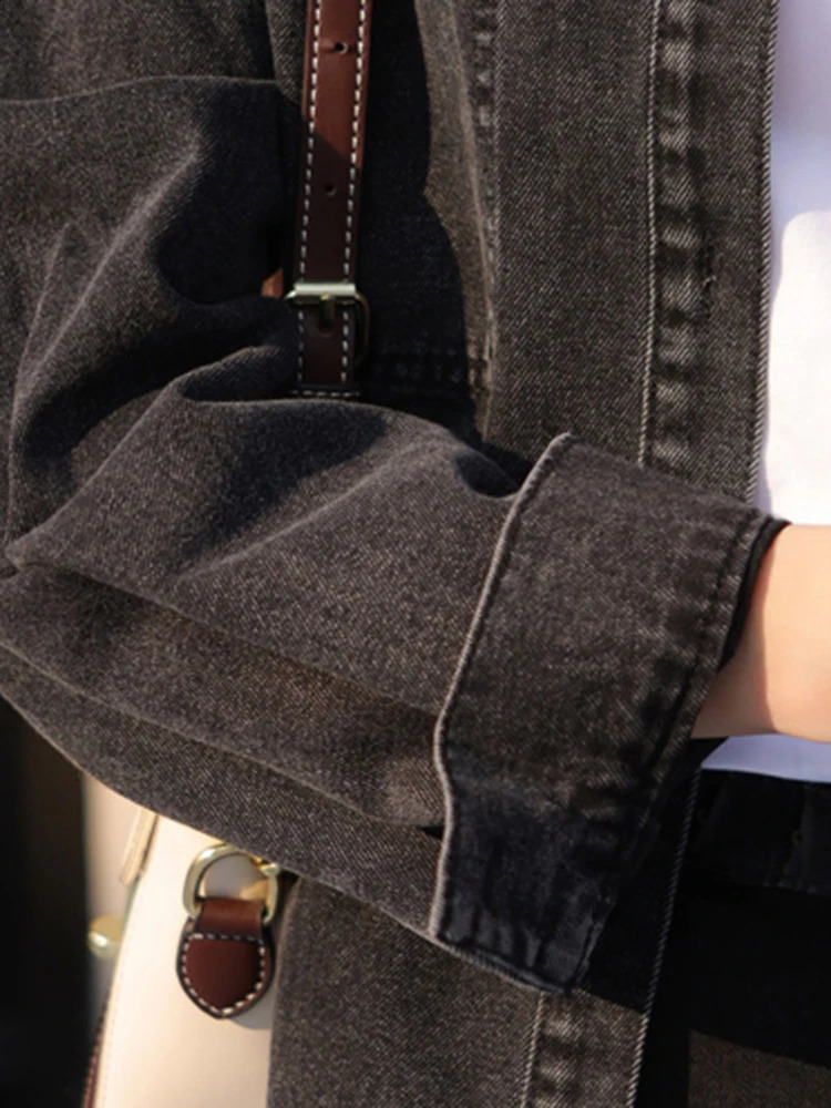 Black Thin Vintage Denim Shirts For Women 2024 Spring Streetwear Retro Long Sleeve Loose Jeans Tops Lady 240812