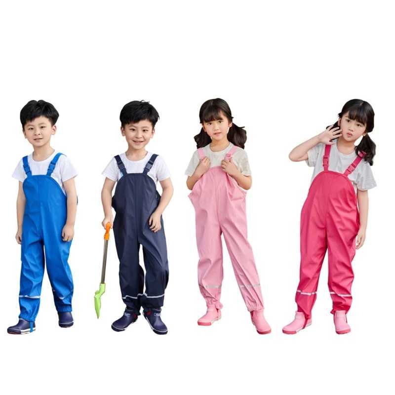 Children Pu Overall Rain Pants Waterproof Adjustable Raining Pants Supplies for Spring School Student Clothes Washable Y240810