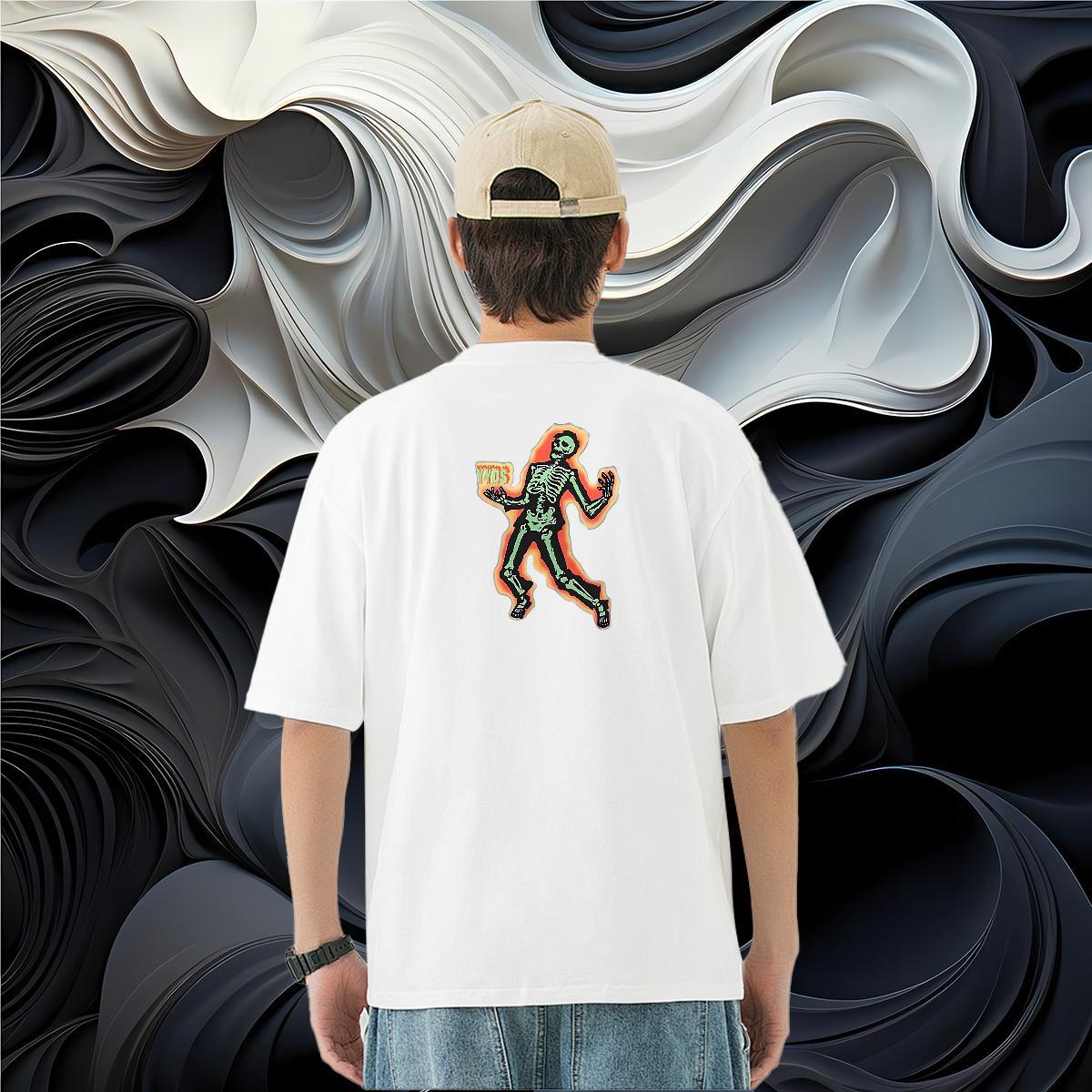 Custom T Shirts Men skull Clothings 230g Cotton Beach Loose Fit Black White Short Sleeve Soft Men Tshirts