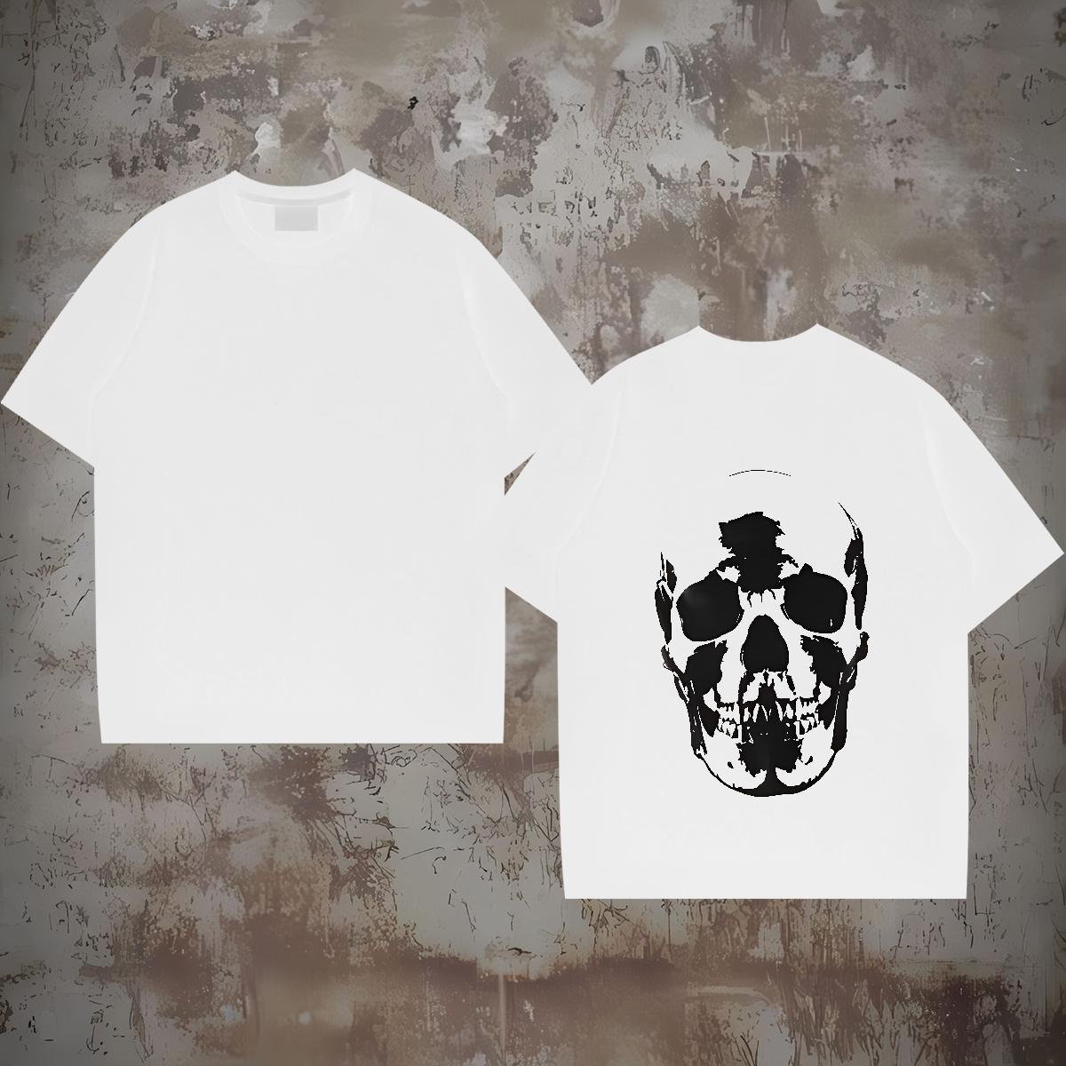 2024 New Man T Shirts skull Top Tees 100% Cotton 230g Summer Casual Cool Floral Print Crew Neck Breathable Men Tops Tees