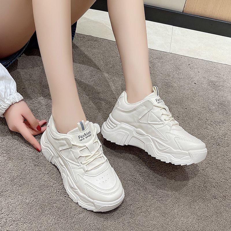 Ddmysports Dad S Thick Sole Spring New Korean Version Casual Versatile Sponge Cake Student Women White Sports Shoes Outdoor Shoes