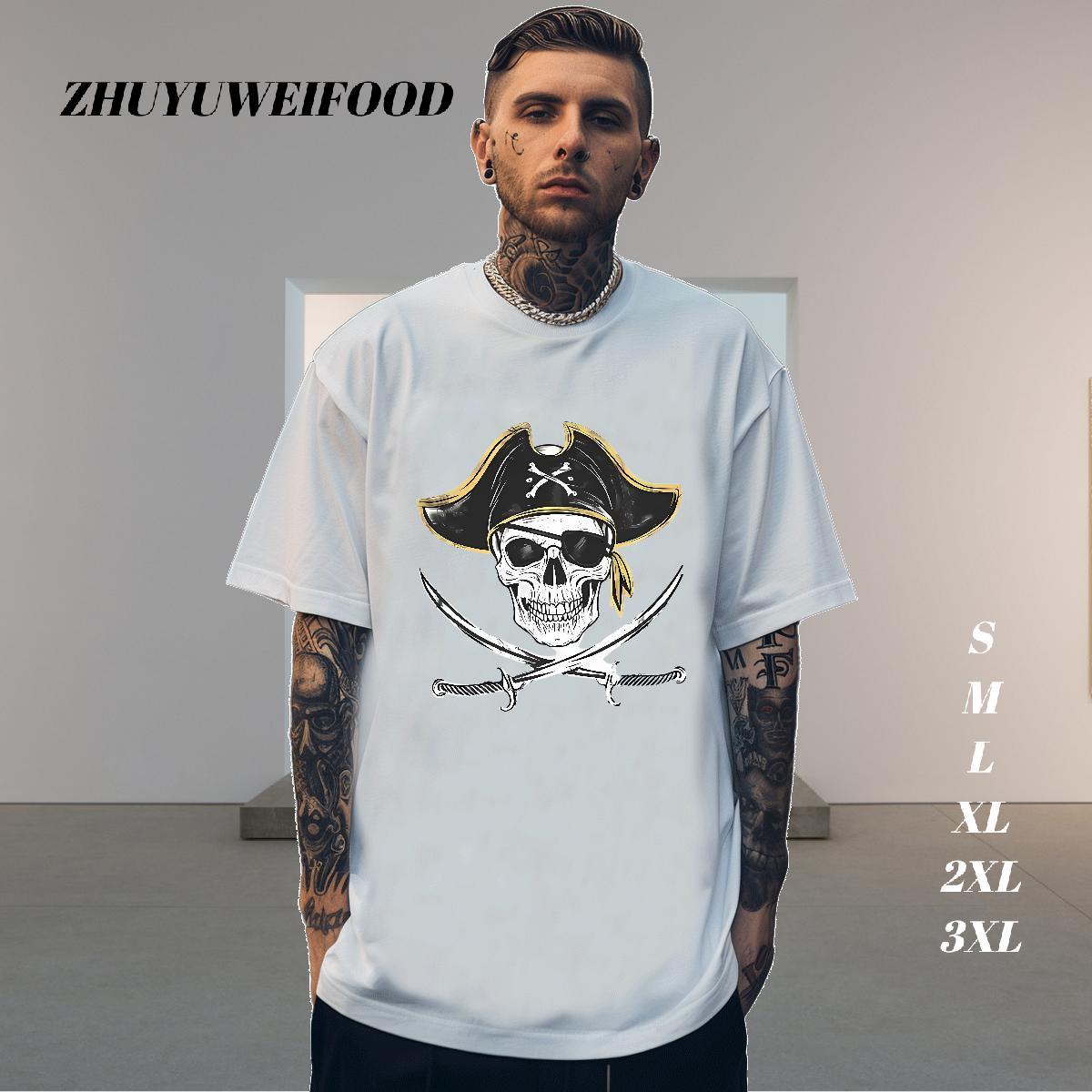 DIY T-Shirts skull Clothes 100% Cotton 230g Street wear Hip Hop Comfortable White Plus Size Short Sleeve Soft Mens Tshirts