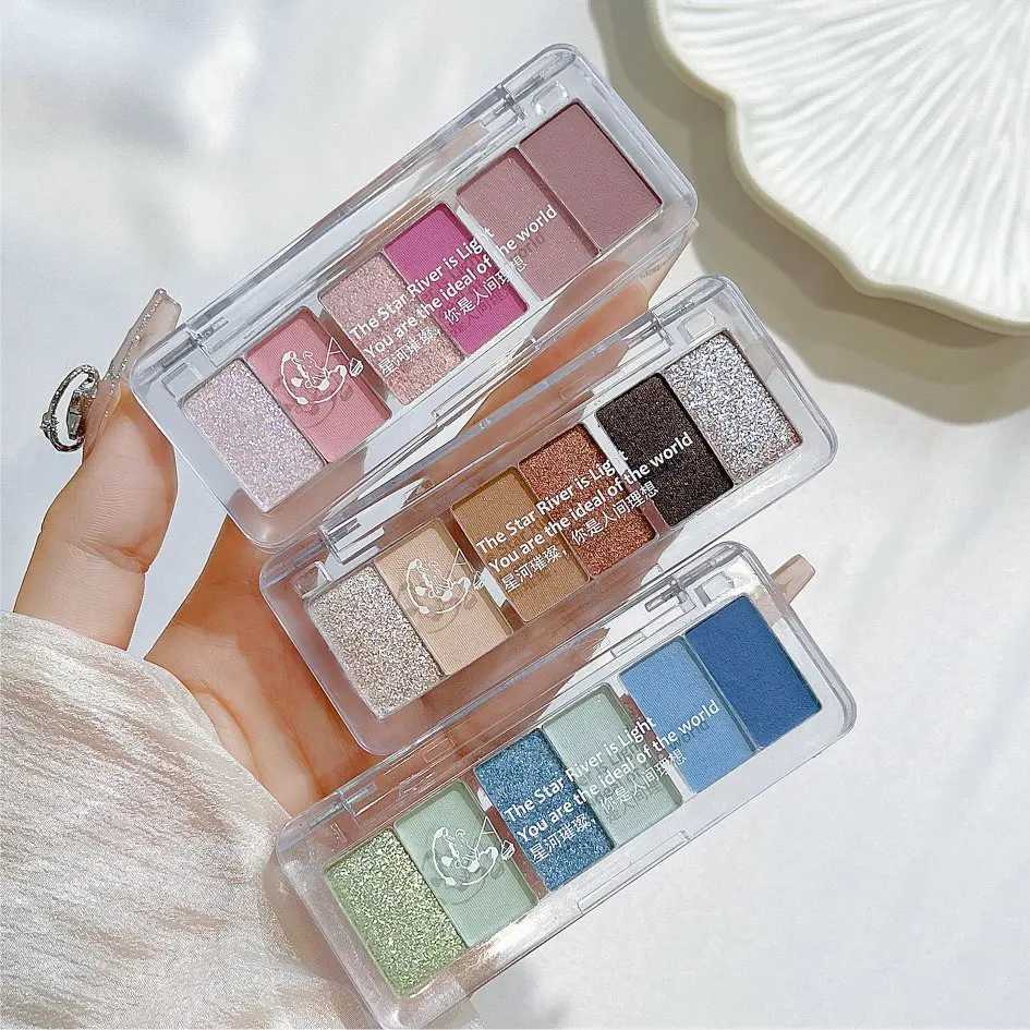 6 Color Smoke Blue Green Glitter Eyeshadow Palette Brightening Waterproof Matte Shimmer Summer Lying Silkworm Eye Pigment MakeupW241212