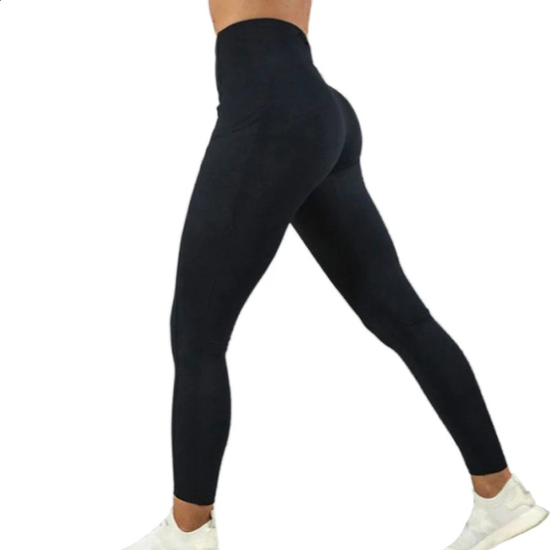 Women's High-Waisted Push-Up Leggings With Pockets For Fiess And Workout In Black