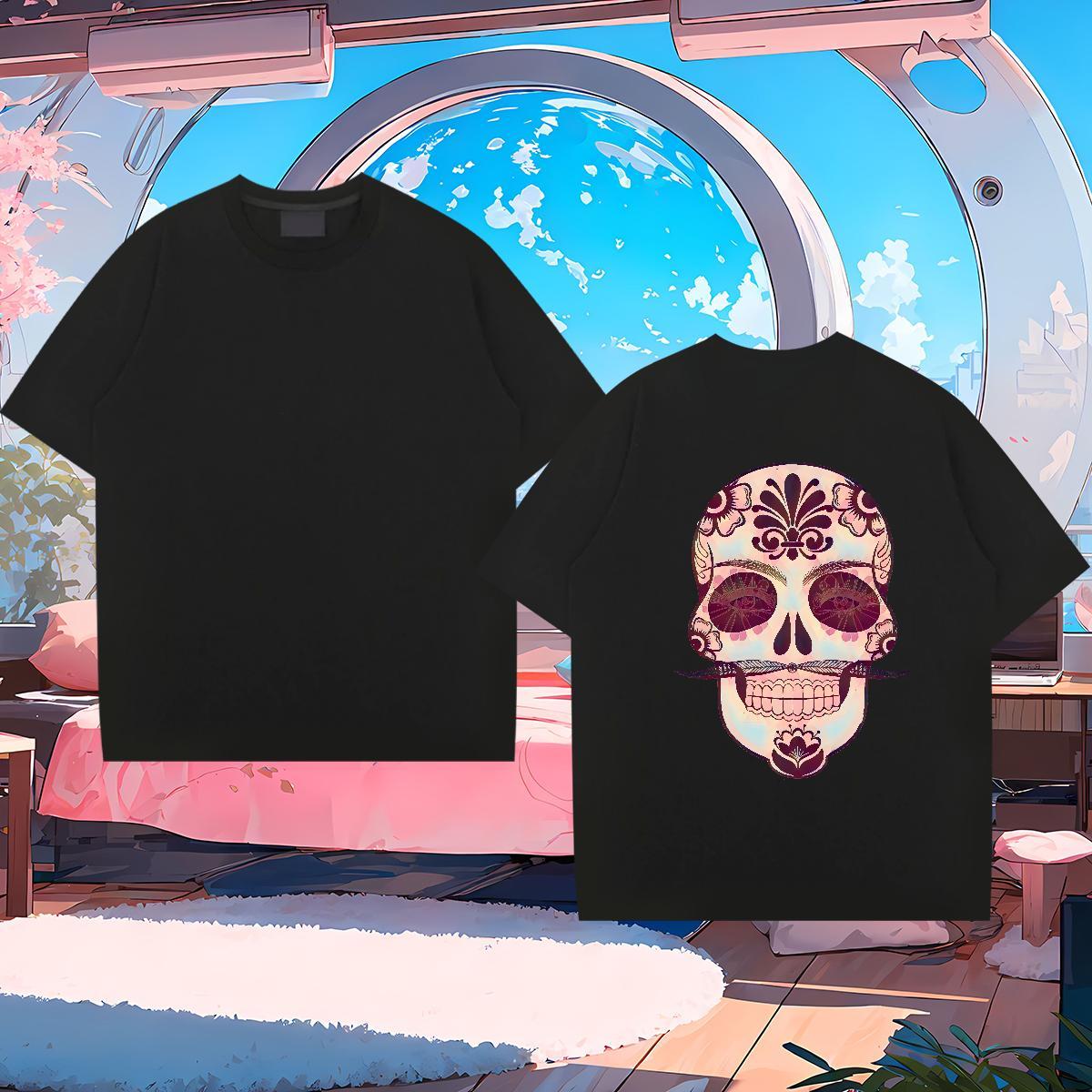 Classic Casual Mens T Shirts skull Tops Tees 230g Cotton Home Outdoor Brand Custom Anime O-Neck Short Sleeve Mens Tshirts