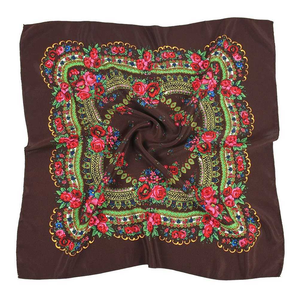 Russian floral print womens headscarf national style square scarf womens headscarf Bandana Handkerchief ethnic shawl 70 * 70cm W240810