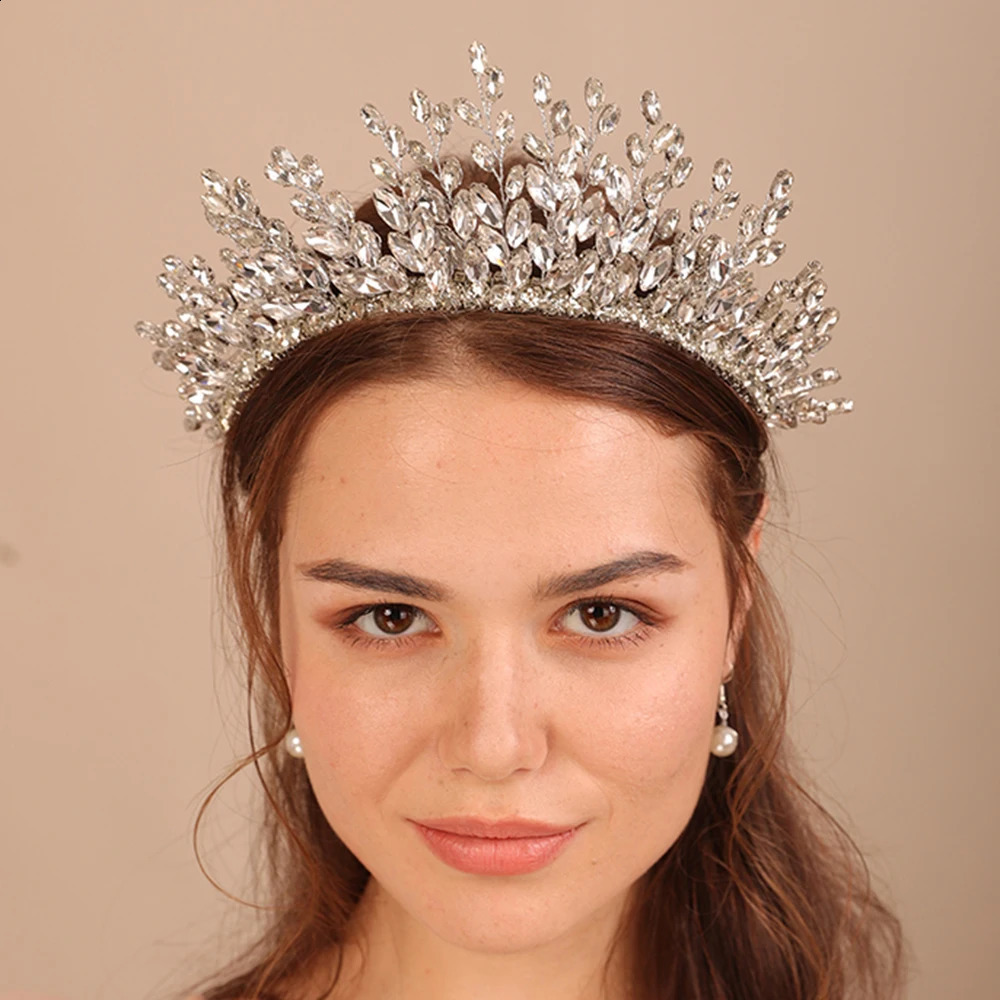 Rhonestone Bridal Crown for Women Headpiece Handmade Wedding Hair Jewelry Accessories Fashion Party Prom Tiaras Ornaments 240805