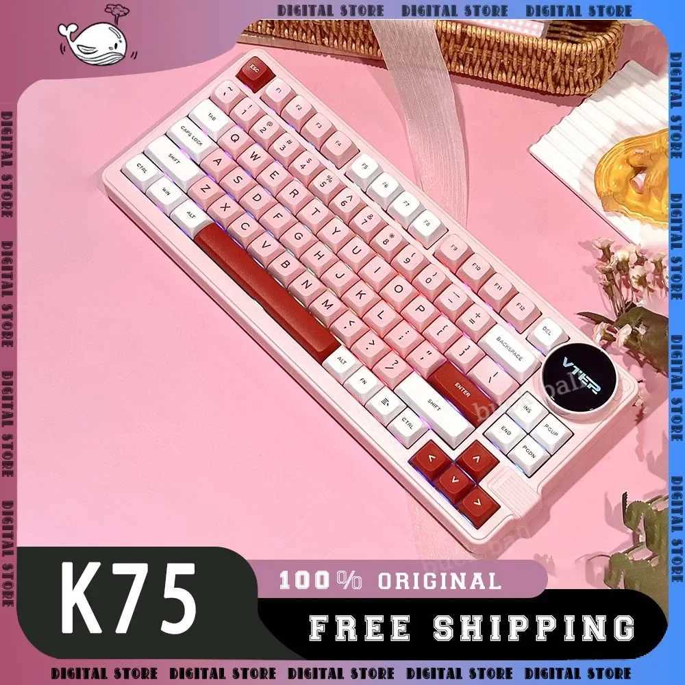 Feker K75 Gaming Mechanical Keyboard 3mode 2.4G Bluetooth Wireless Keyboard 83keys RGB With Knob Screen Pbt Gamer Keyboards GiftCL240709