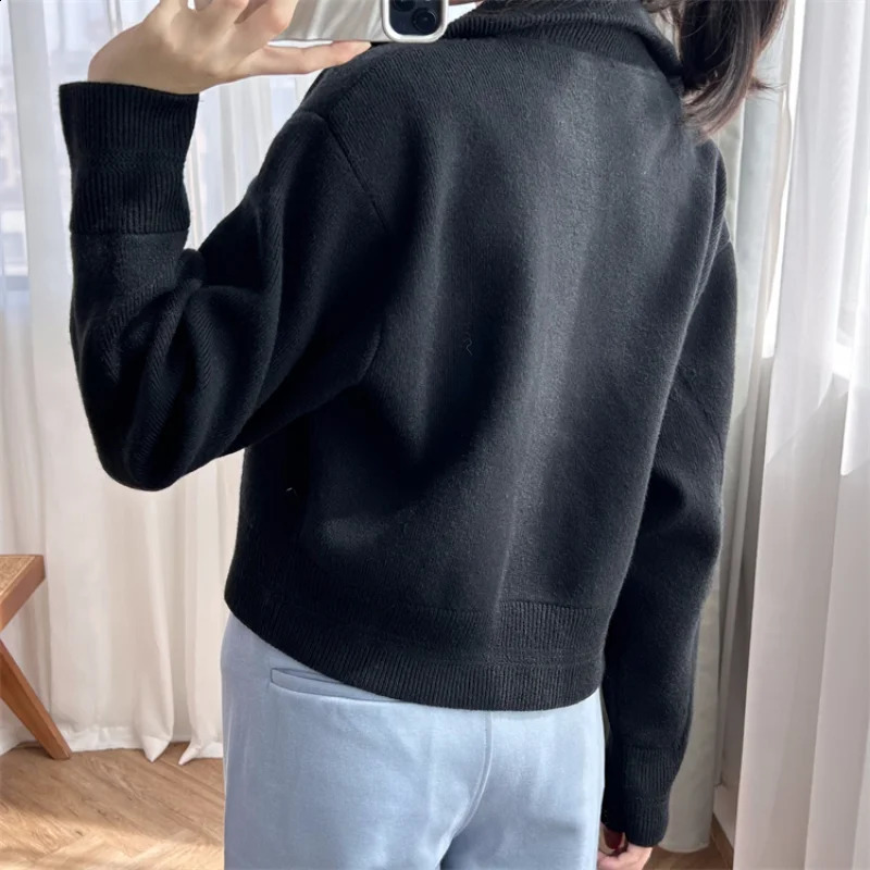 Women tweed jacket S Family 24 Spring Style Black Top with High Neck Small Diamonds Zipper Knitted Short Coat for Women 240812