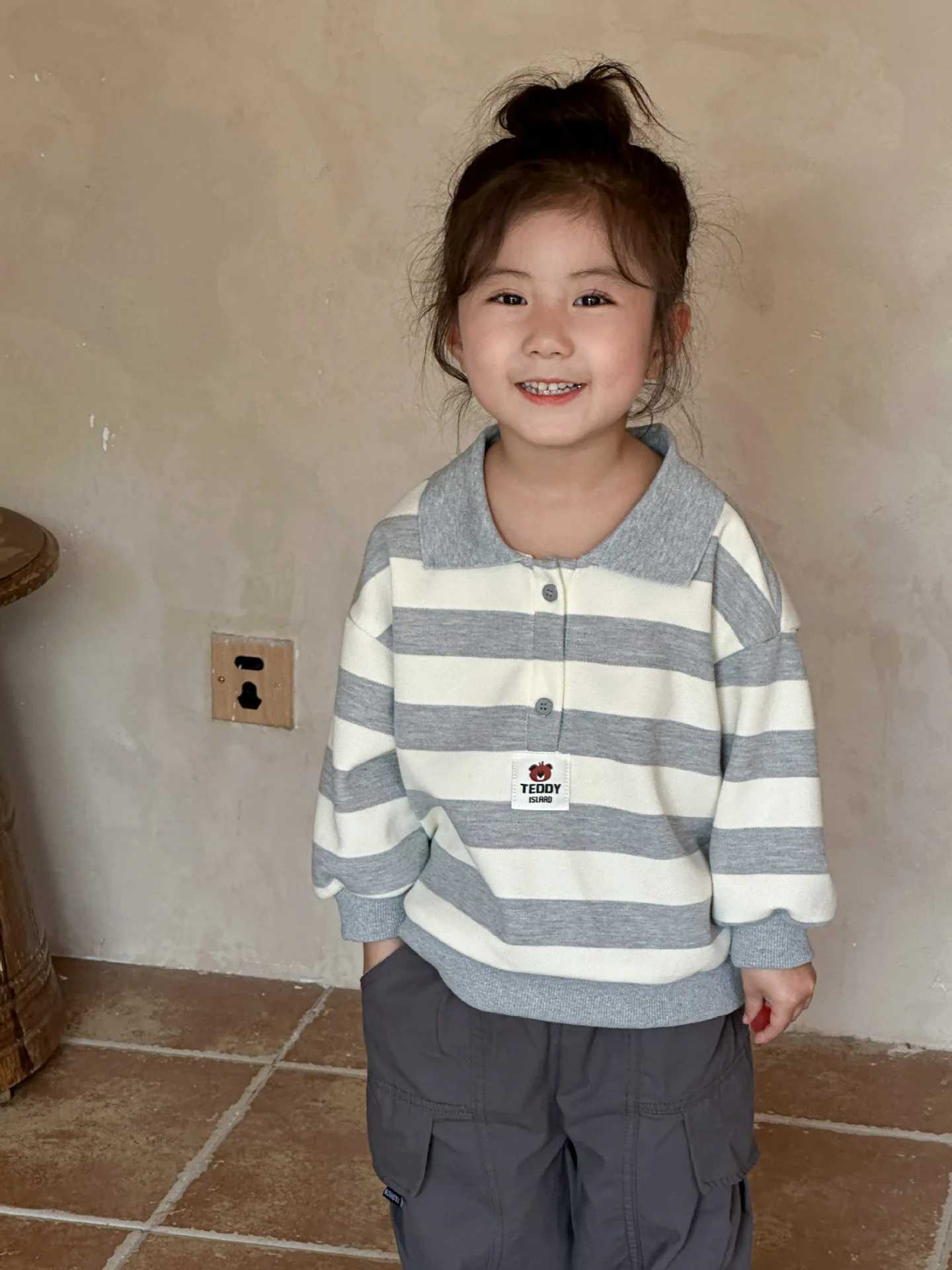 2024 Autumn Boy Girl Striped Long Sleeve Polo Shirt Fashion Children Cotton Sweatshirt Baby Casual Tops Comfort Kid Lapel HoodieXJ241225